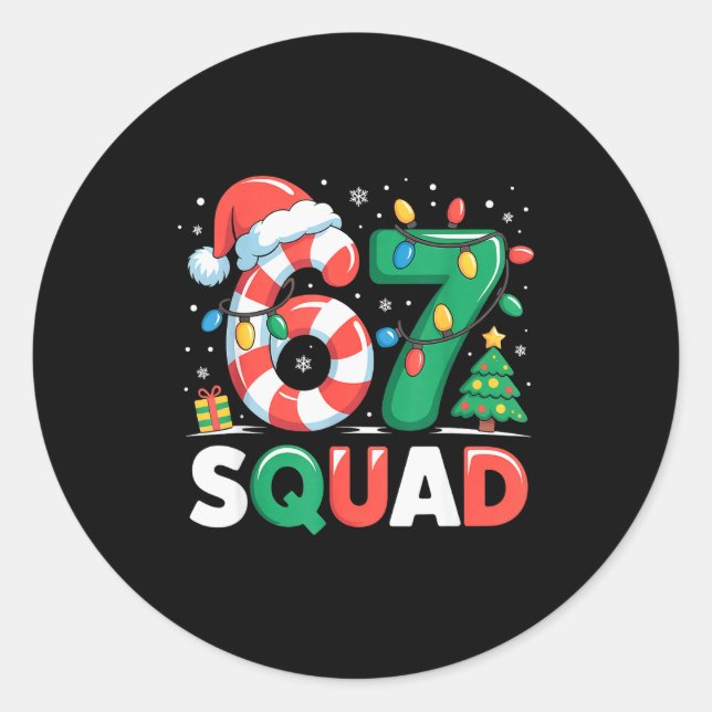 Sticker Rond Christmas 67 Squad Funny Candy Cane Lights Holiday (Devant)