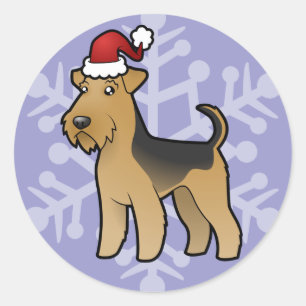 Sticker Rond Christmas Airedale Terrier / Welsh Terrier