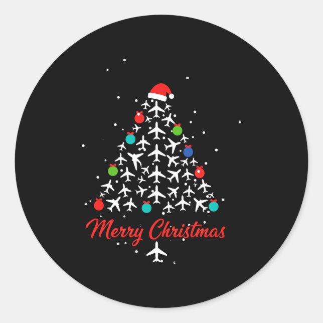 Sticker Rond Christmas Airplane Tree Merry Christmas Lot Travel (Devant)