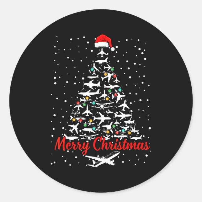 Sticker Rond Christmas Airplanes Tree Lots Merry Christmas Men  (Devant)