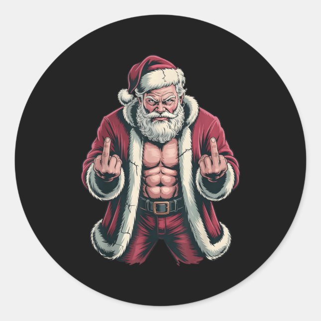 Sticker Rond Christmas Angry Santa Middle Finger Sarcastic Xmas (Devant)