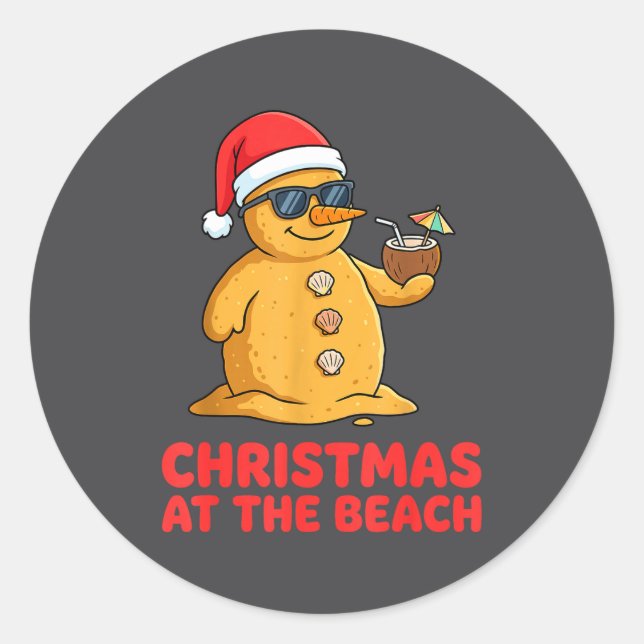 Sticker Rond Christmas At The Beach Shirt Funny Sandman Trocal  (Devant)