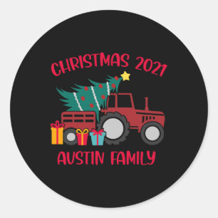 Sticker Rond Christmas Austin Famille Nom Correspondant Tractor