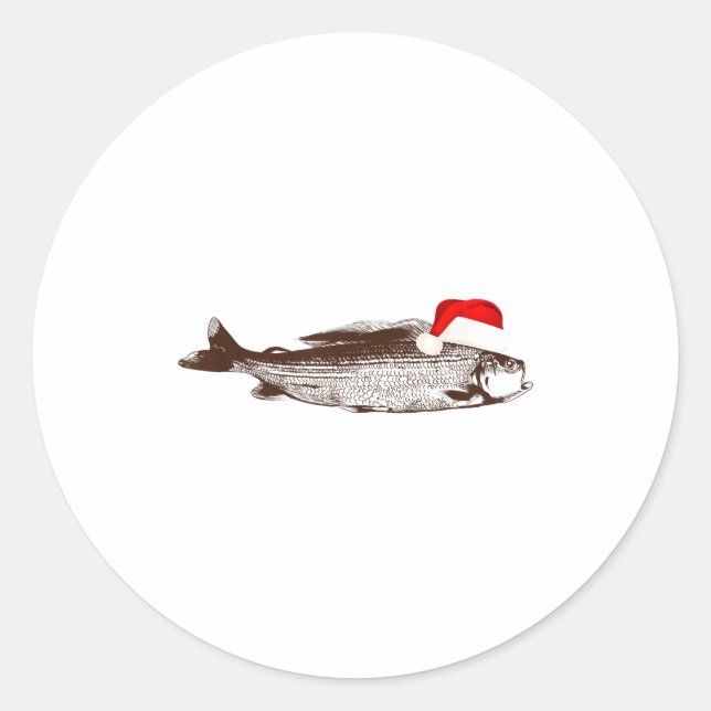 Sticker Rond Christmas B Fishing Wearing Santa Hat  (Devant)