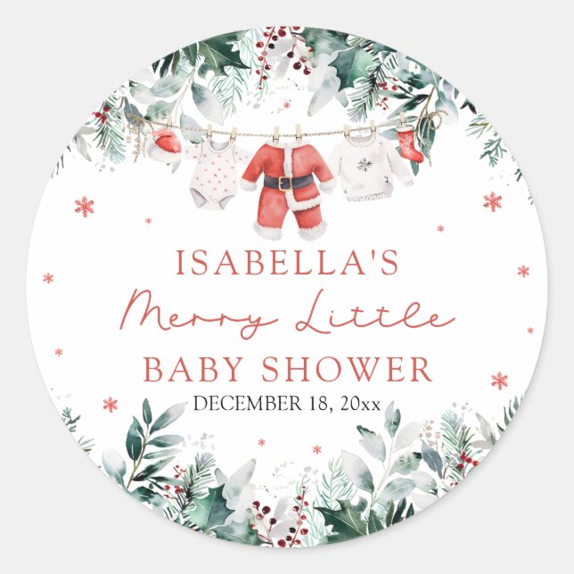 Sticker Rond Christmas Baby Clothes Merry Little Baby Shower (Devant)
