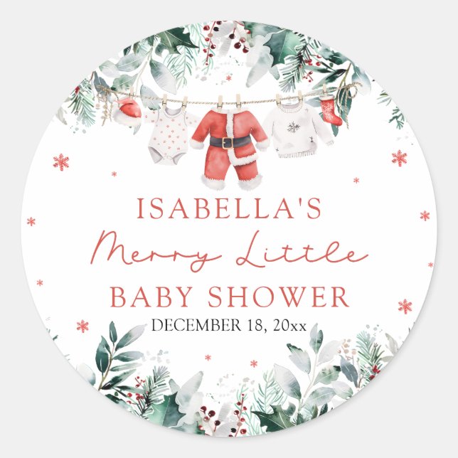 Sticker Rond Christmas Baby Clothes Merry Little Baby Shower (Devant)