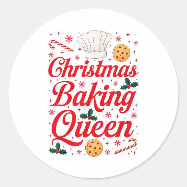 Sticker Rond Christmas Baking Queen Funny Xmas Cookie Lover Wom (Devant)