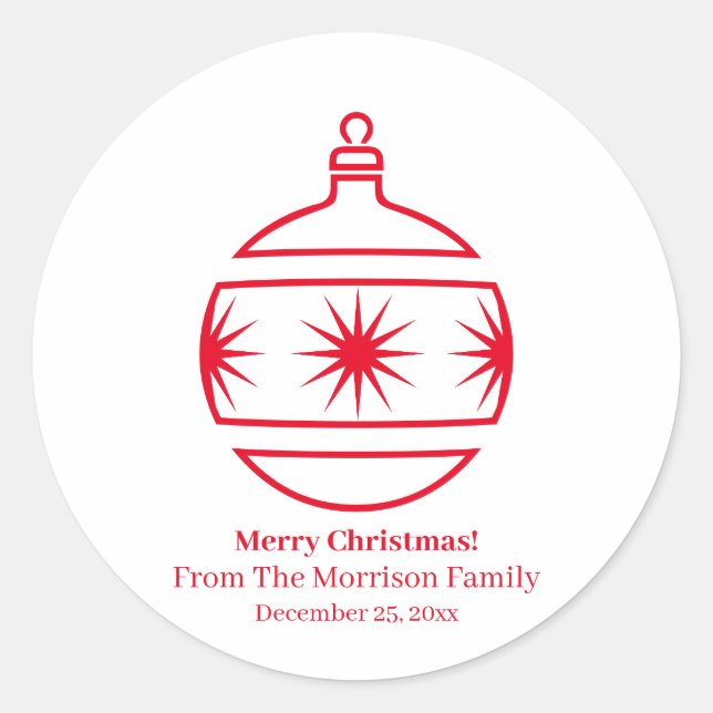 Sticker Rond Christmas ball rouge blanc personnalisé date (Devant)