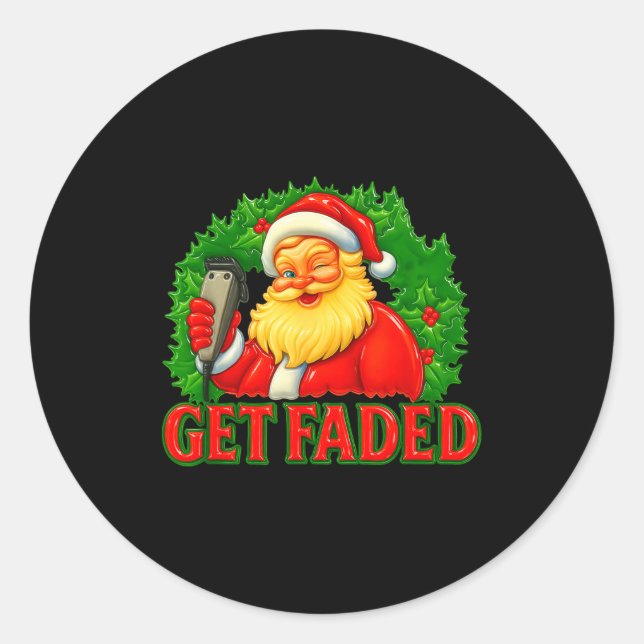 Sticker Rond Christmas Barber Get Faded  (Devant)