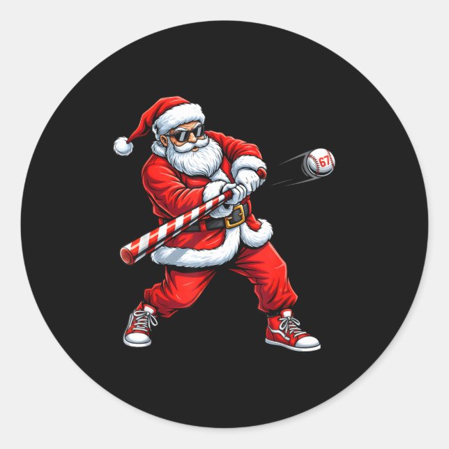 Sticker Rond Christmas Baseball Player Santa Funny Xmas Boys Me (Devant)