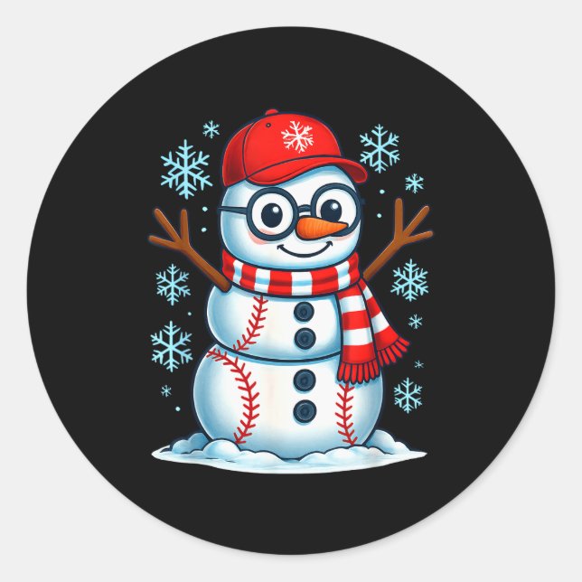 Sticker Rond Christmas Baseball Snowman Xmas Pajamas Women Men  (Devant)