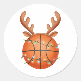 Sticker Rond Christmas Basketball Reindeer Holiday Sports