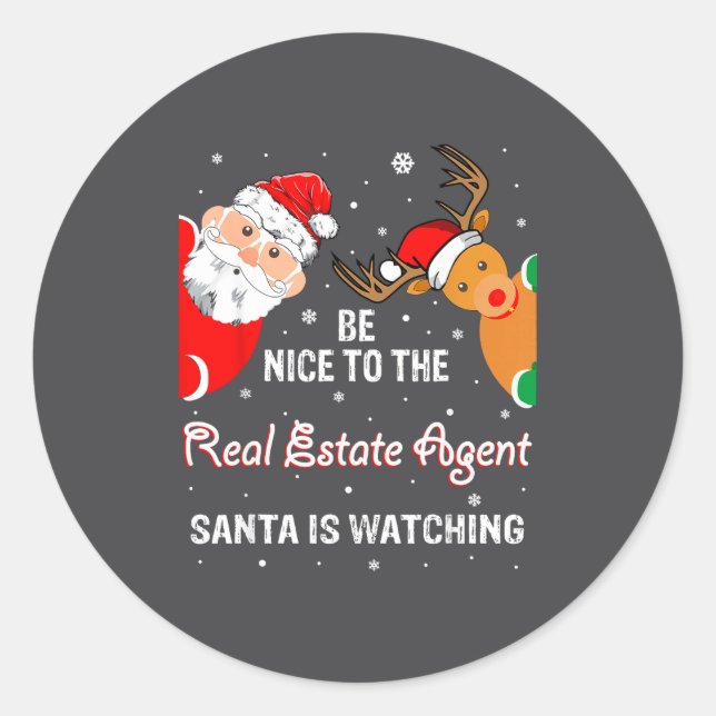 Sticker Rond Christmas Be Nice To The Real Estate Agent Santa  (Devant)