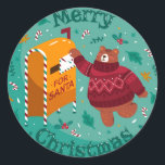 Sticker Rond Christmas Bear<br><div class="desc">Ours de Noël adorable</div>