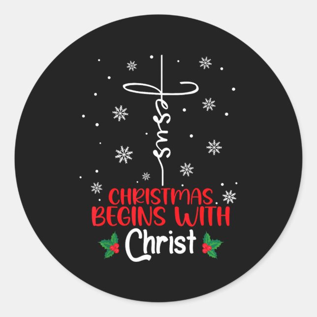 Sticker Rond Christmas Begins With Christ Religious Christmas X (Devant)