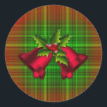 Sticker Rond Christmas Bells et Holly<br><div class="desc">Une image colorée et festive de cloches rouges de Noël et de feuilles verts,  dressée contre un arrière - plan rouge et vert pour ajouter un peu de gaieté de Noël à votre Noël divertissant cette année.</div>