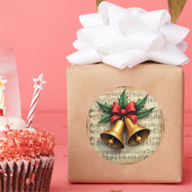 Sticker Rond Christmas Bells on Sheet Music, (Fête)