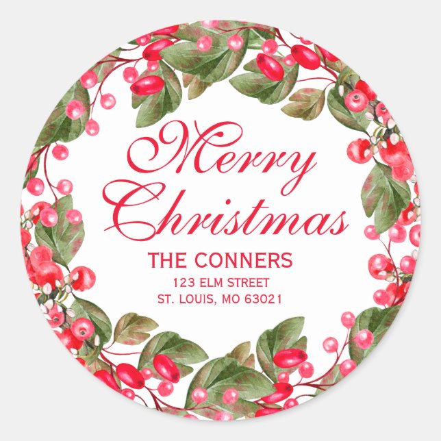 Sticker Rond Christmas Berries Wreath Return Adresse (Devant)