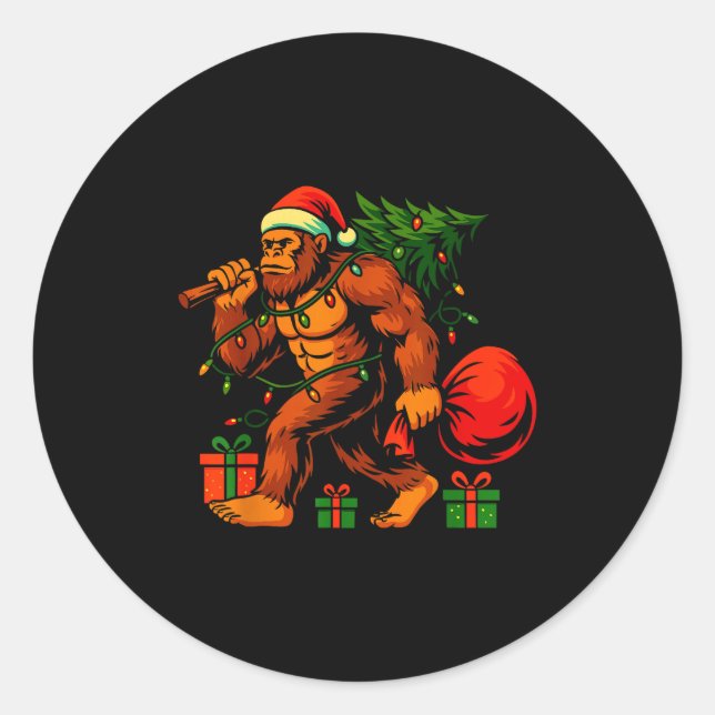 Sticker Rond Christmas Bigfoot Costume Men Boy Sasquatch Xmas T (Devant)