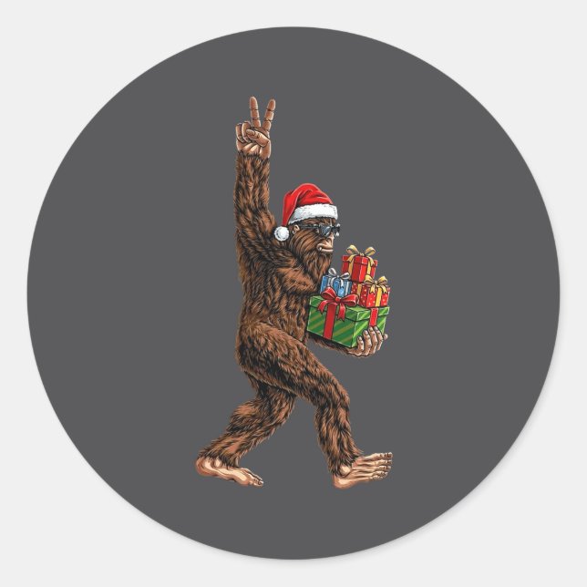 Sticker Rond Christmas Bigfoot Santa Hat Funny Sasquatch Big Fo (Devant)
