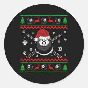 Sticker Rond Christmas Billiard Snooker Pool Sport Drôle Cadeau