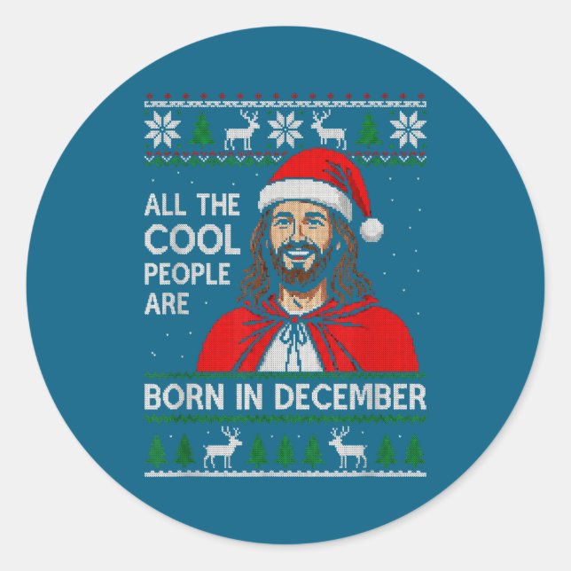 Sticker Rond Christmas Birthday Humor Funny Jesus Born In Decem (Devant)