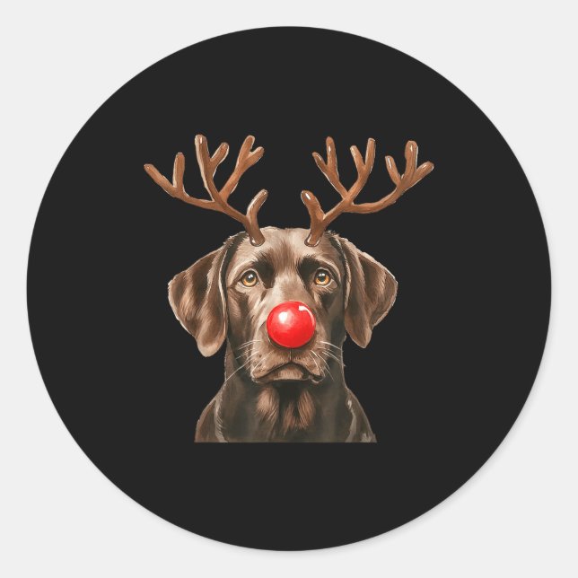 Sticker Rond Christmas Brown Labrador Retriever Reindeer Dog Lo (Devant)
