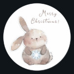 Sticker Rond Christmas Bunny and Snowflake, personalized<br><div class="desc">Cute lapin,  Christmas Bunny and Snowflake,  watercolor,  personalized</div>