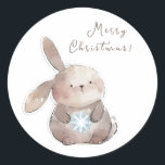 Sticker Rond Christmas Bunny and Snowflake, personalized<br><div class="desc">Cute lapin,  Christmas Bunny and Snowflake,  watercolor,  personalized</div>