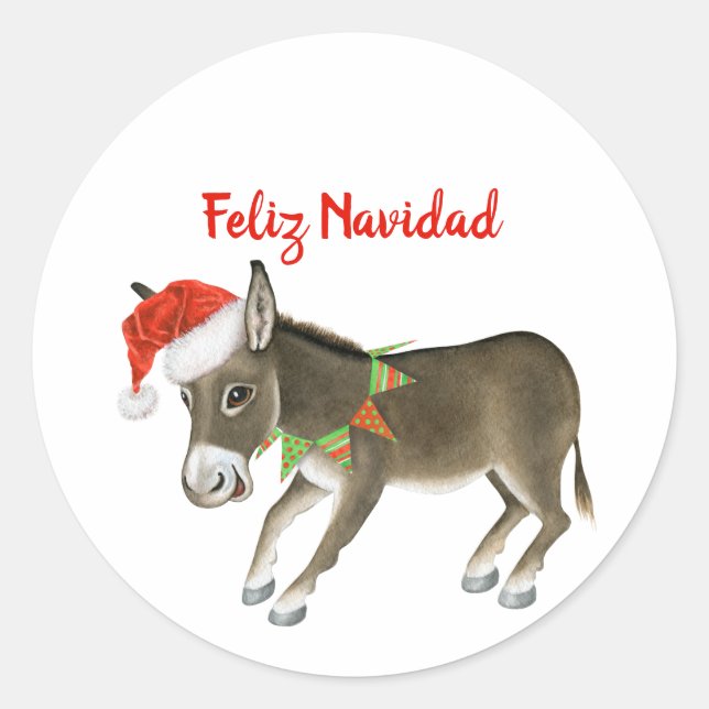 Sticker Rond Christmas Burro Feliz Navidad Personnalisable (Devant)