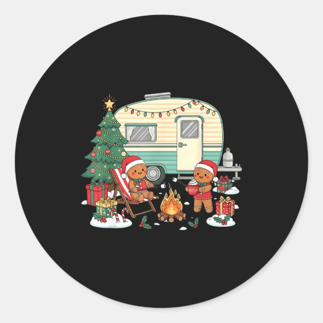 Sticker Rond Christmas Camng Gingerbread Campfire Tree Santa Ha (Devant)