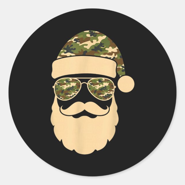 Sticker Rond Christmas Camo Santa Sungles Hat Beard Cool Milita (Devant)