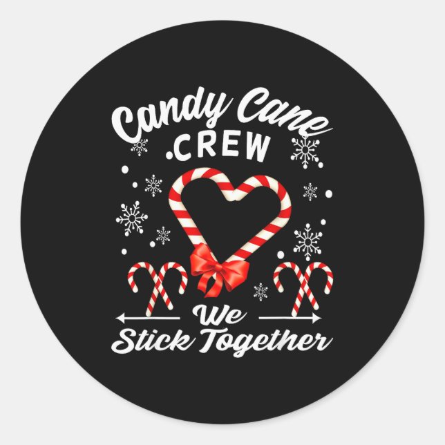 Sticker Rond Christmas Candy Cane Crew 2025 Heart Holiday Famil (Devant)
