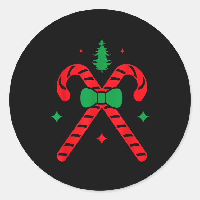 Sticker Rond Christmas Candy Cane Design Red And Green  (Devant)