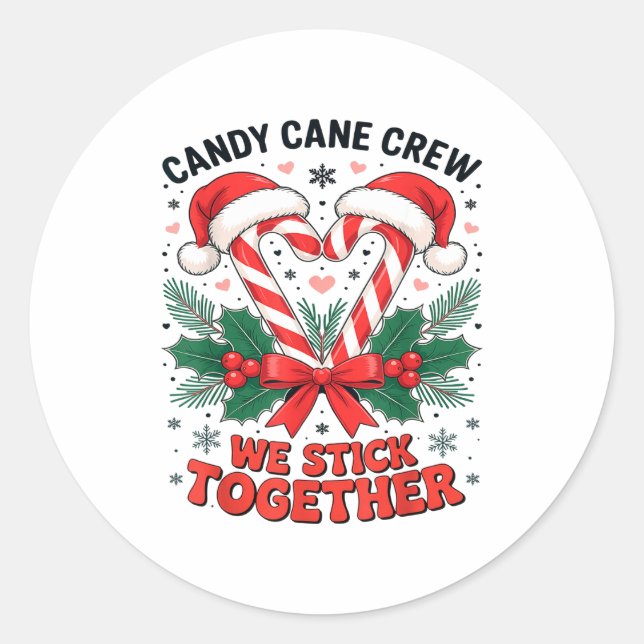 Sticker Rond Christmas Candy Cane Heart Holiday Family Matching (Devant)