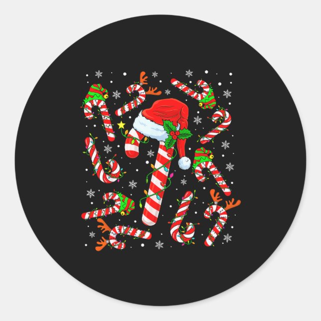 Sticker Rond Christmas Candy Cane Santa Hat Reindeer Funny Xmas (Devant)