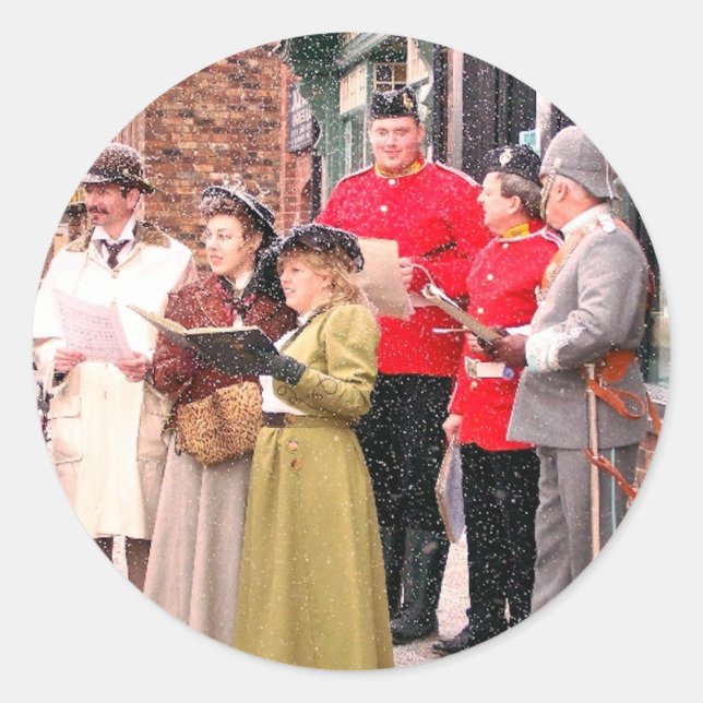 STICKER ROND CHRISTMAS CAROL CHANTEURS VICTORIENS (Devant)