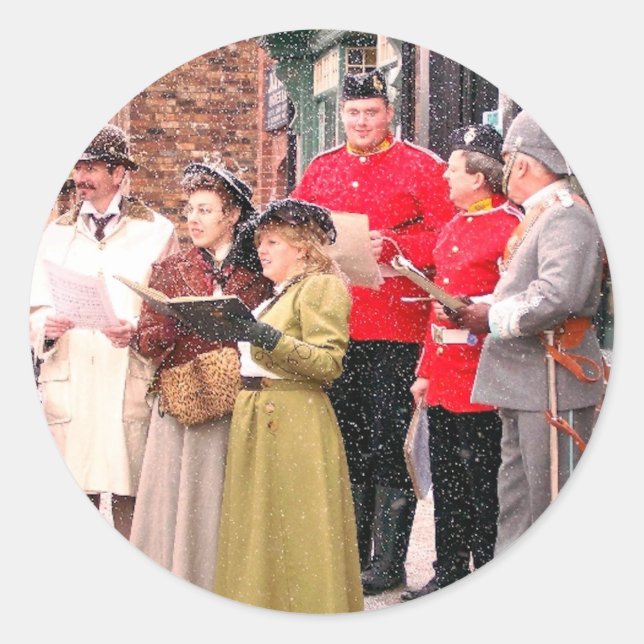 STICKER ROND CHRISTMAS CAROL CHANTEURS VICTORIENS (Devant)