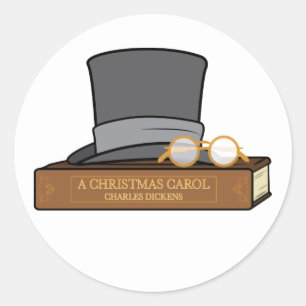 Sticker Rond Christmas Carol et English Top Hat