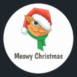 Sticker Rond Christmas Cat<br><div class="desc">Mignons autocollants de Noël père Noël chat de Noël.</div>