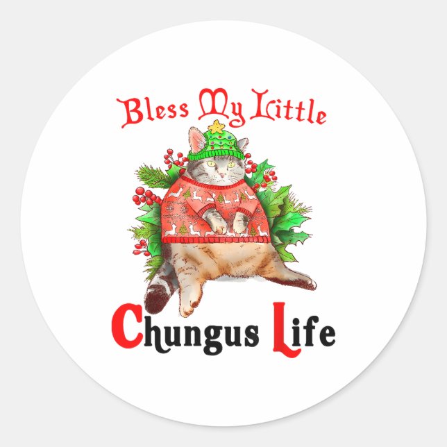 Sticker Rond Christmas Cat Bless My Little Funny Cat Life Cat M (Devant)