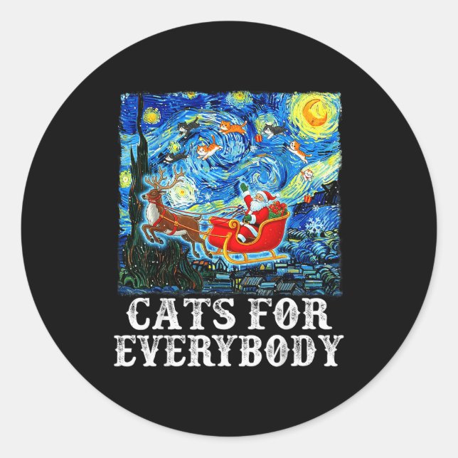 Sticker Rond Christmas Cat For Everybody Santa Reindeer Starry  (Devant)