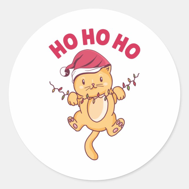 Sticker Rond Christmas Cat Ho Ho Ho (Devant)