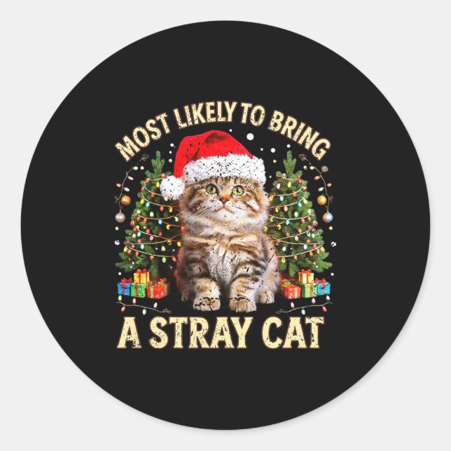 Sticker Rond Christmas Cat With Santa Hat Holiday Funny Xmas Pa (Devant)
