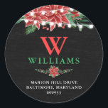 Sticker Rond Christmas Chalkboard Retourner l'adresse Poinsetti<br><div class="desc">Christmas Chalkboard Retourner l'adresse Poinsettia</div>