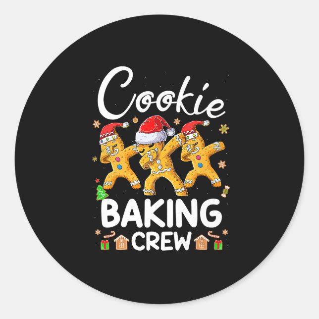 Sticker Rond Christmas Cookie Baking Crew Funny Pajamas Famille (Devant)