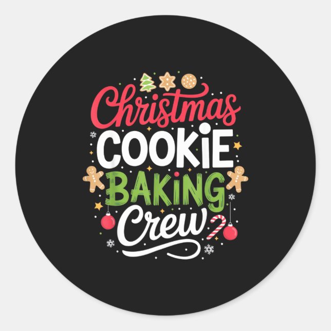 Sticker Rond Christmas Cookie Baking Crew Mom Funny Proud Holid (Devant)