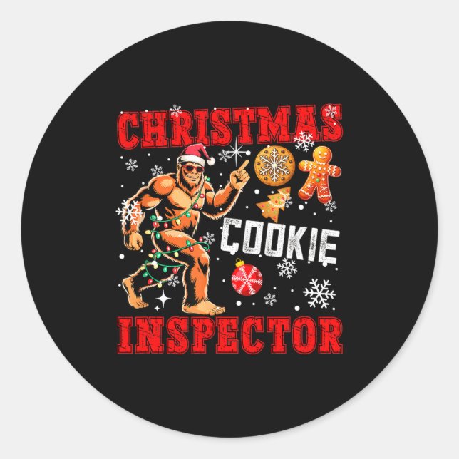 Sticker Rond Christmas Cookie Inspector Xmas Santa Bigfoot Funn (Devant)