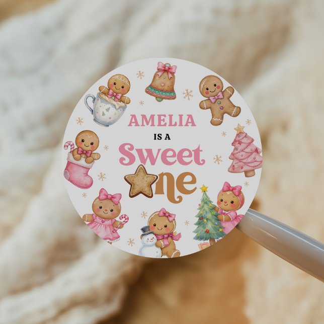Sticker Rond Christmas Cookie Sweet One 1st Birthday Party (Créateur téléchargé)