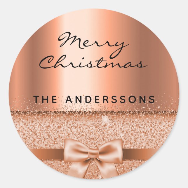 Sticker Rond Christmas copper metallic elegant name (Devant)